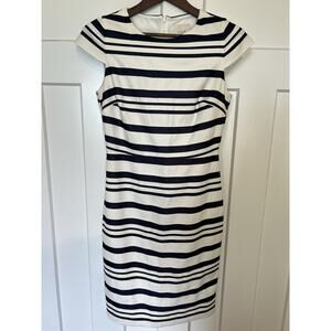 J. Crew Dress Fitted Midi Navy & White Stripe Size 4 JCrew Suiting
